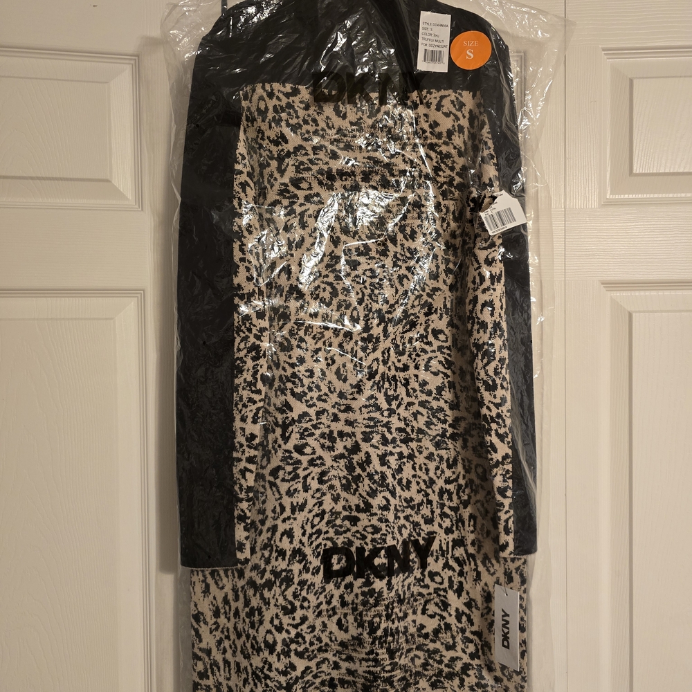 DKNY Black and Cream Animal Print Dress